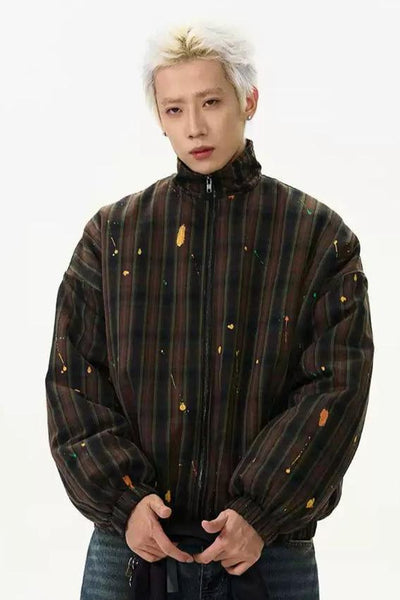 Color Splatters Plaid Puffer Jacket Korean Street Fashion Jacket By A PUEE Shop Online at OH Vault