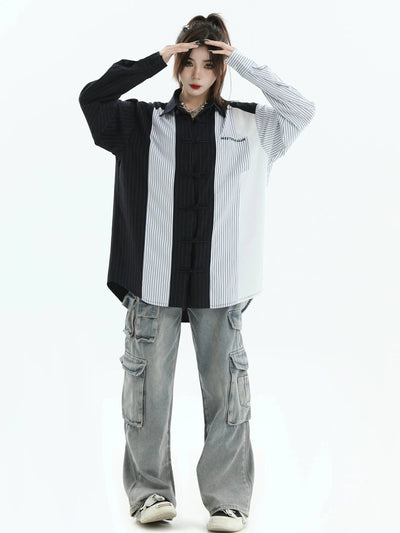 Spliced and Striped Shirt Korean Street Fashion Shirt By INS Korea Shop Online at OH Vault