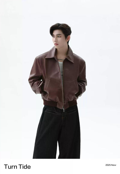 Side Pockets PU Leather Jacket Korean Street Fashion Jacket By Turn Tide Shop Online at OH Vault