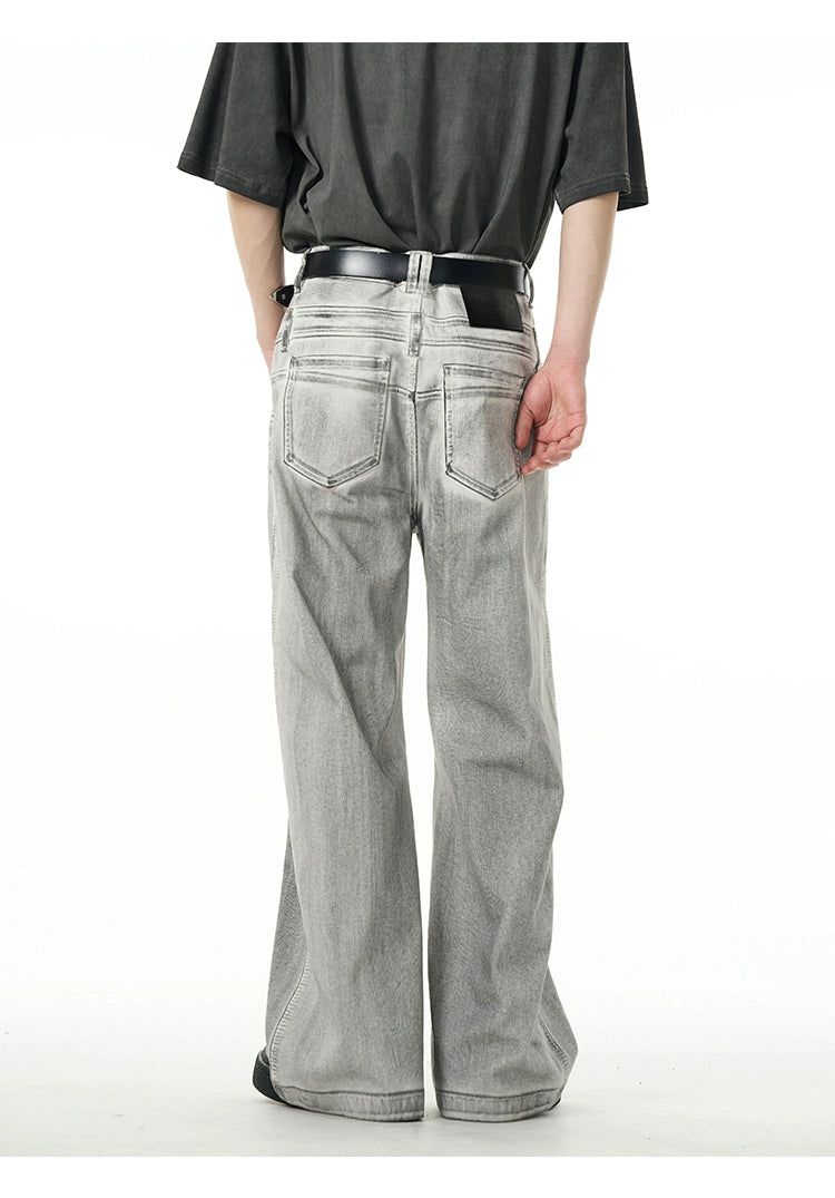 Charcoal Wash Double-Waist Jeans Korean Street Fashion Jeans By 77Flight Shop Online at OH Vault