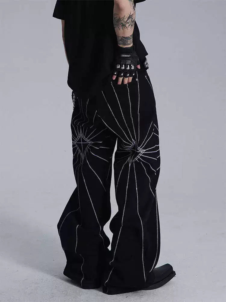 Beaded Web Detail Jeans Korean Street Fashion Jeans By Dark Fog Shop Online at OH Vault
