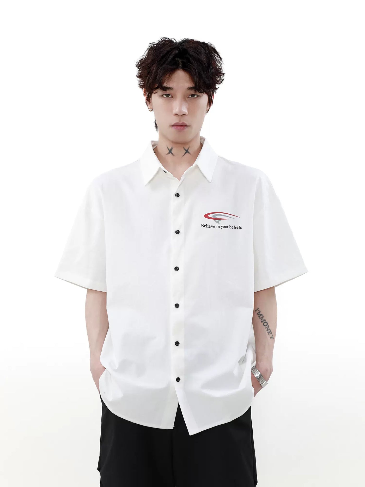 Text Printed Short Sleeve Shirt Korean Street Fashion Shirt By Mr Nearly Shop Online at OH Vault