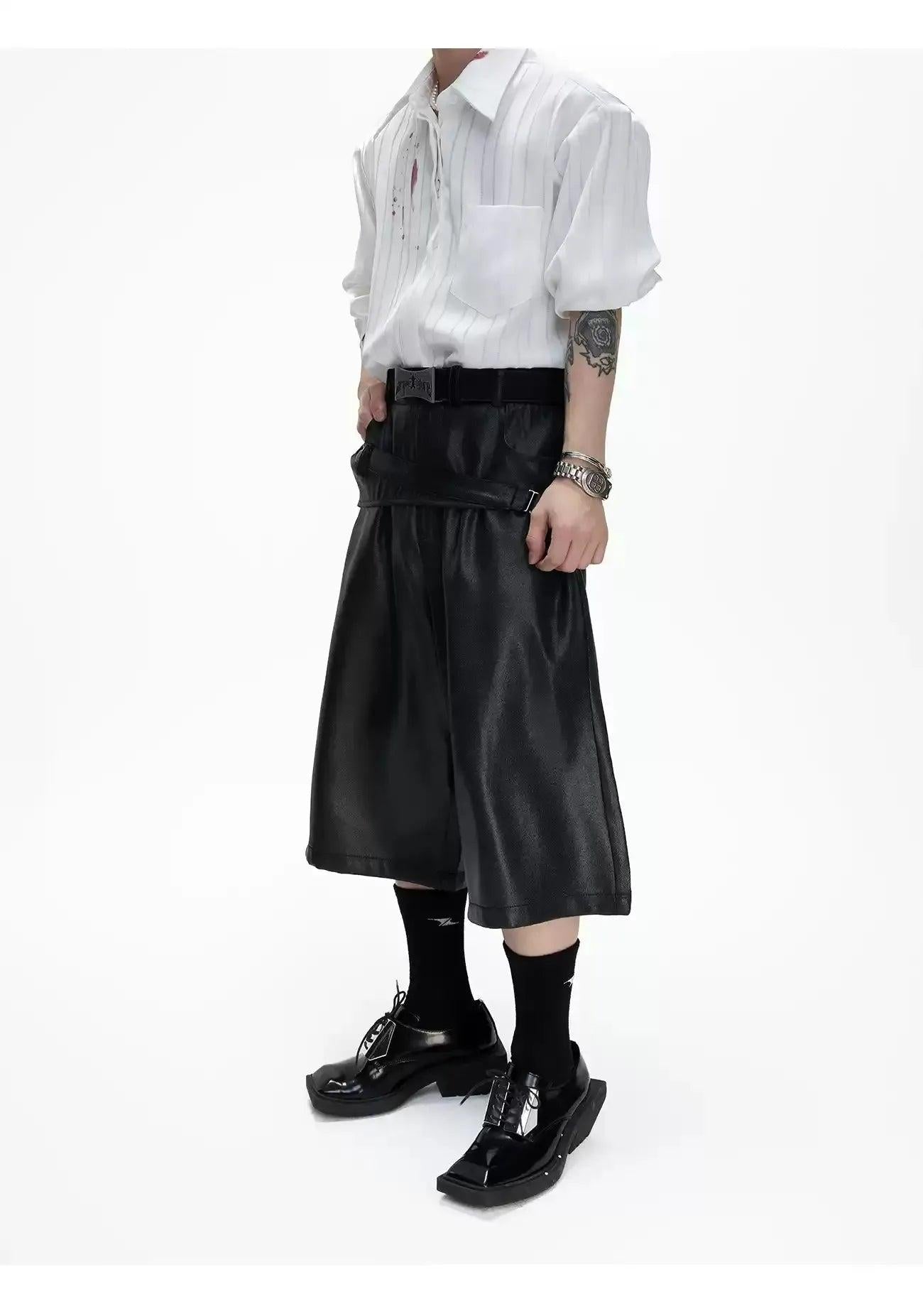 Mid Strap Belt PU Leather Shorts Korean Street Fashion Shorts By Argue Culture Shop Online at OH Vault