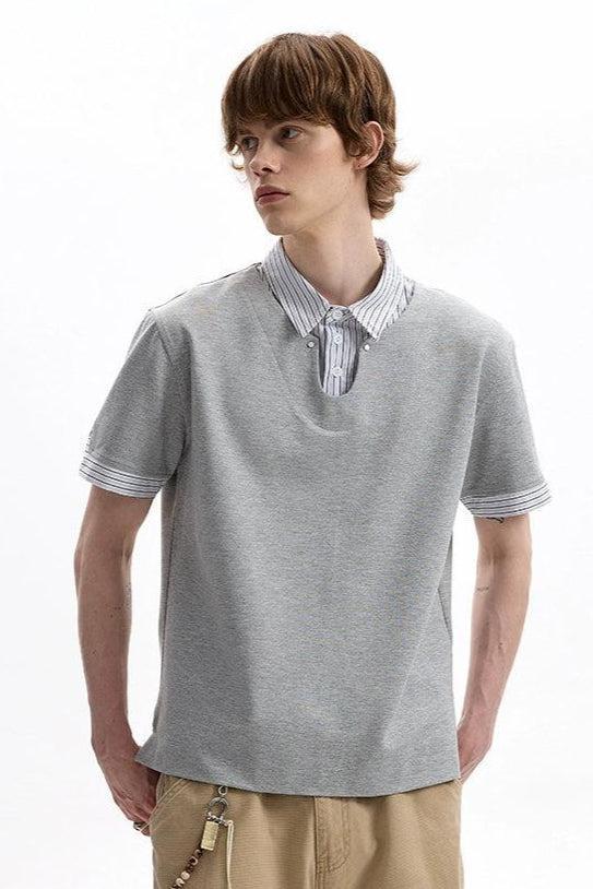Layered Striped Collar T-Shirt Korean Street Fashion T-Shirt By A PUEE Shop Online at OH Vault