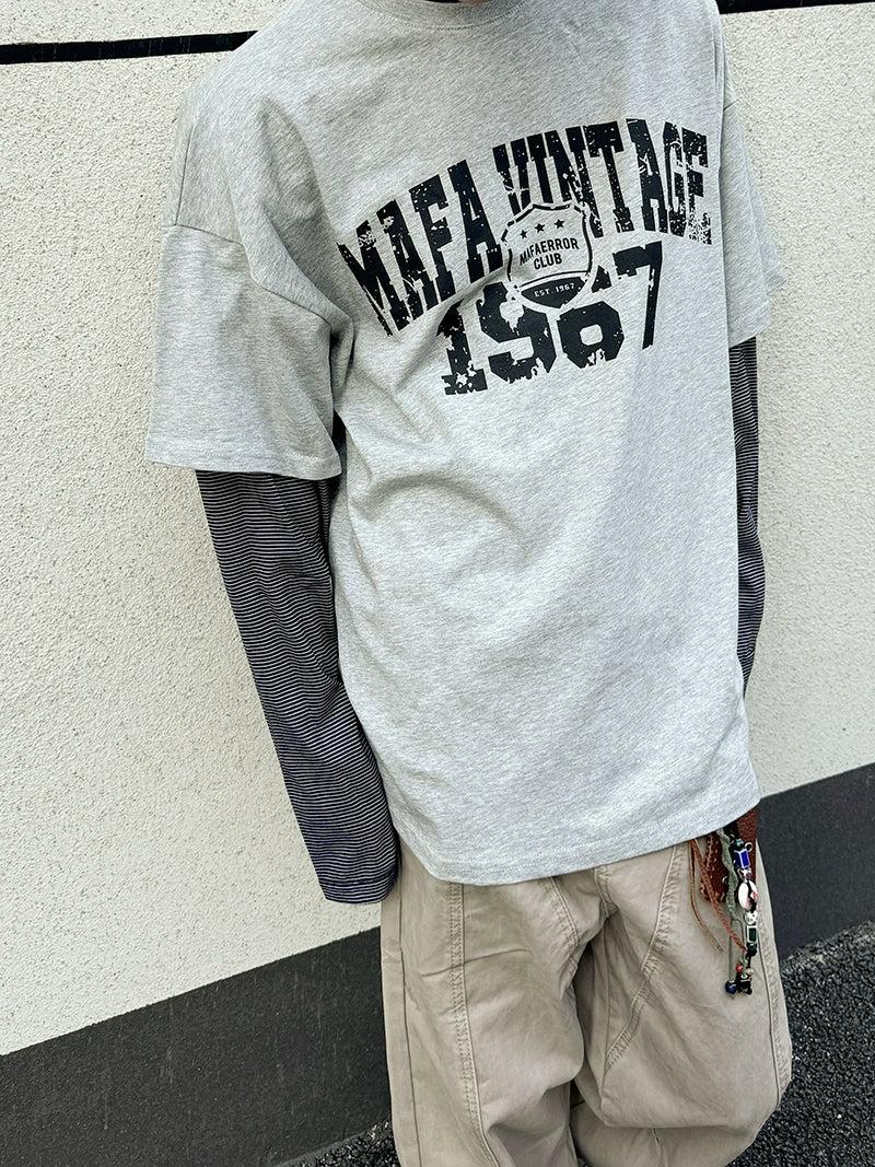 Spliced Printed L/S T-Shirt Korean Street Fashion T-Shirt By Ash Dark Shop Online at OH Vault