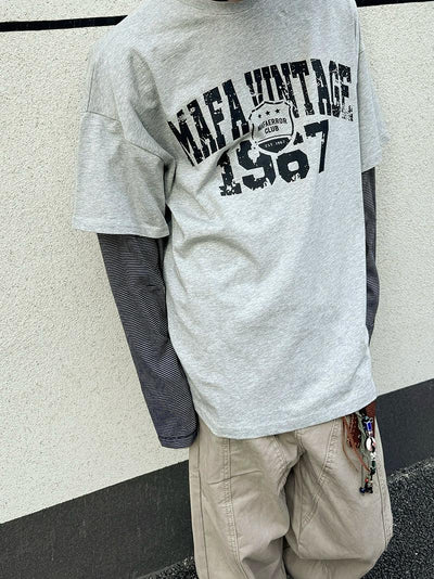 Spliced Printed L/S T-Shirt Korean Street Fashion T-Shirt By Ash Dark Shop Online at OH Vault