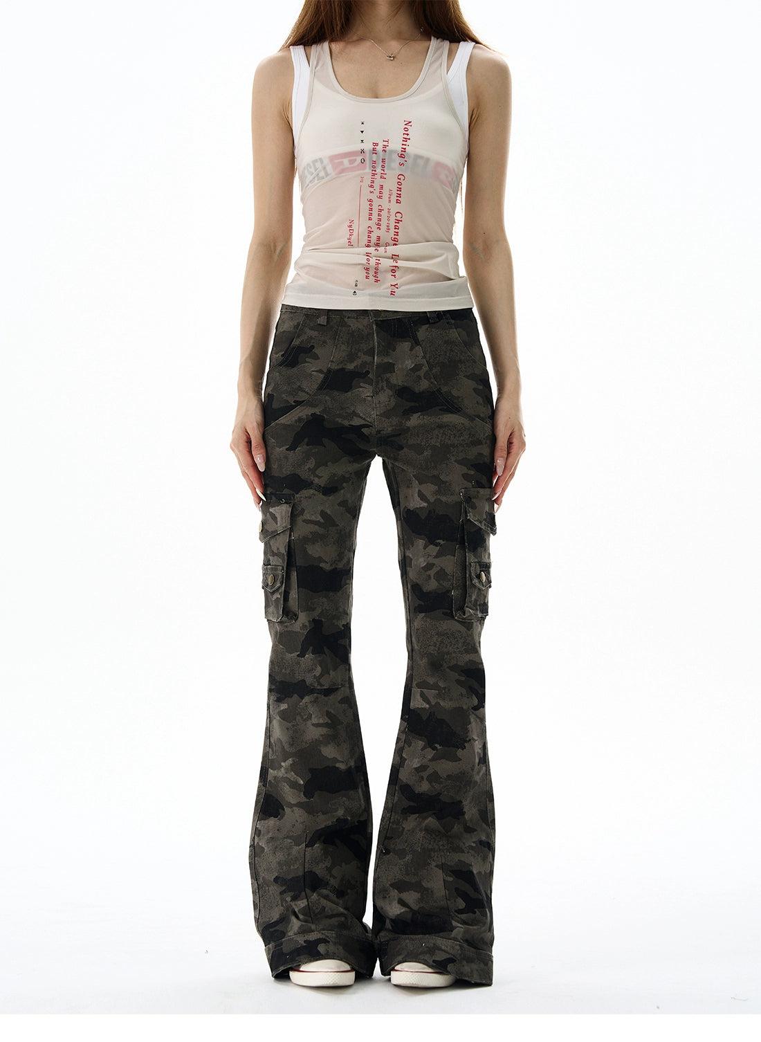 Camouflage Cargo Flared Jeans Korean Street Fashion Jeans By 77Flight Shop Online at OH Vault