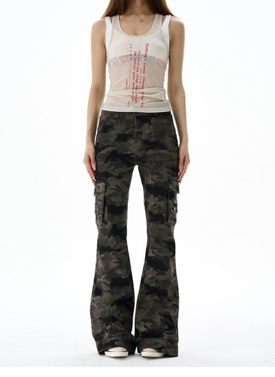 Camouflage Cargo Flared Jeans Korean Street Fashion Jeans By 77Flight Shop Online at OH Vault