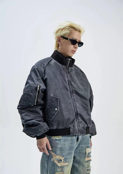 Distressed Washed Short Bomber Jacket Korean Street Fashion Jacket By Ash Dark Shop Online at OH Vault