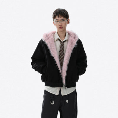 Fur-Trim Reversible Full-Zip Jacket Korean Street Fashion Jacket By Mr Nearly Shop Online at OH Vault