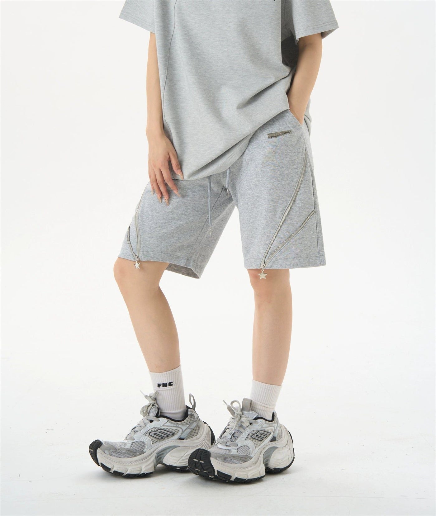 Drawstring Zip Detail Sweat Shorts Korean Street Fashion Shorts By MaxDstr Shop Online at OH Vault