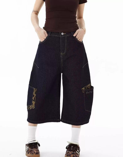 Leopard Detail Pocket Cargo Denim Shorts Korean Street Fashion Shorts By Blacklists Shop Online at OH Vault