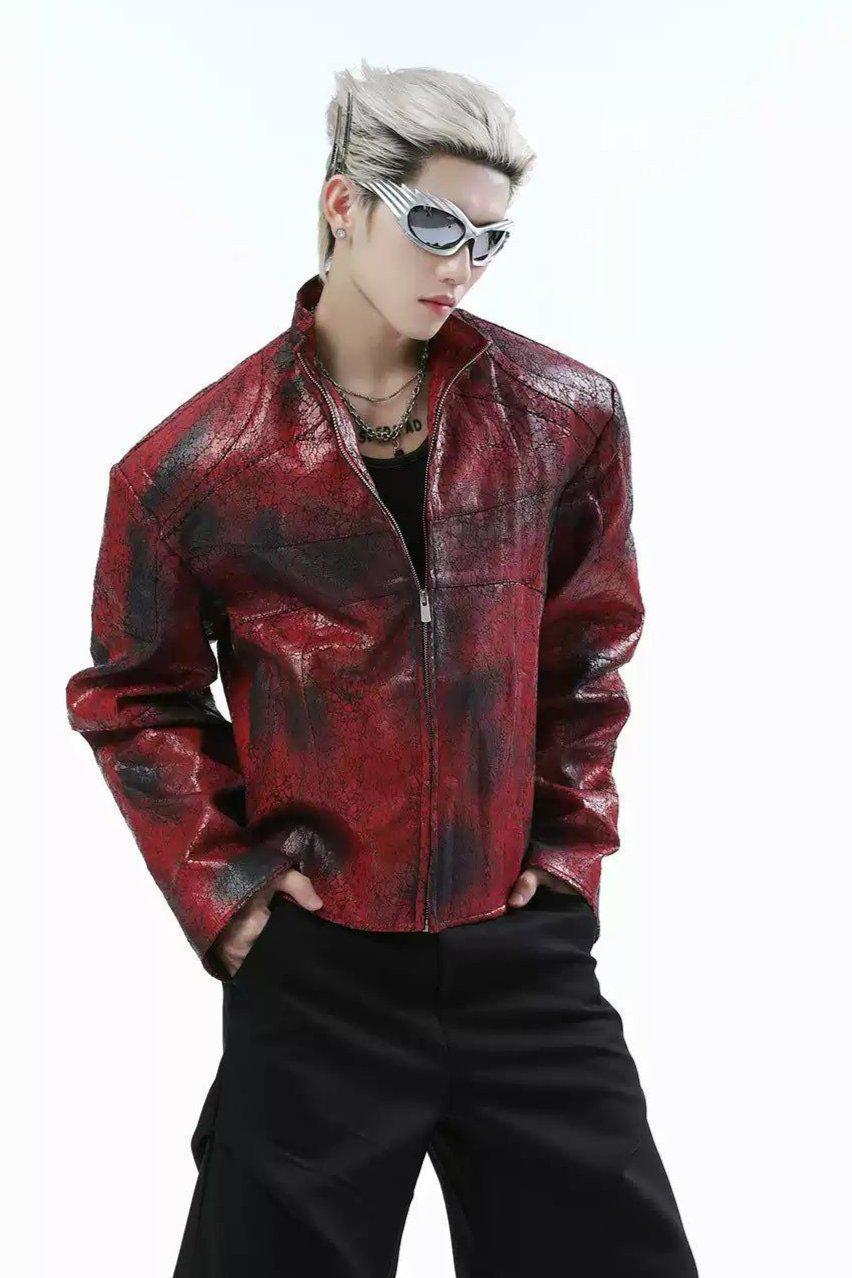 Paint Smudge Boxy PU Leather Jacket Korean Street Fashion Jacket By Turn Tide Shop Online at OH Vault