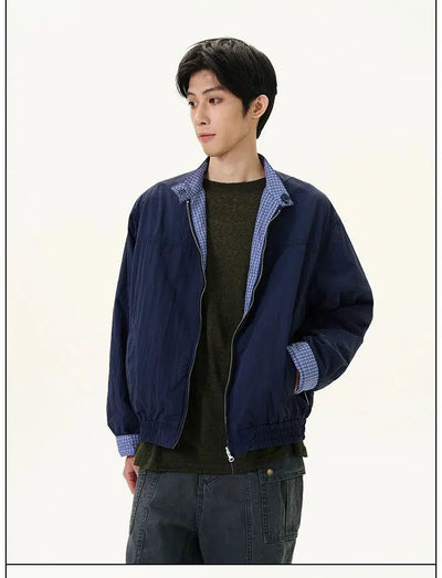 Plain & Plaid Reversible Jacket Korean Street Fashion Jacket By 77Flight Shop Online at OH Vault