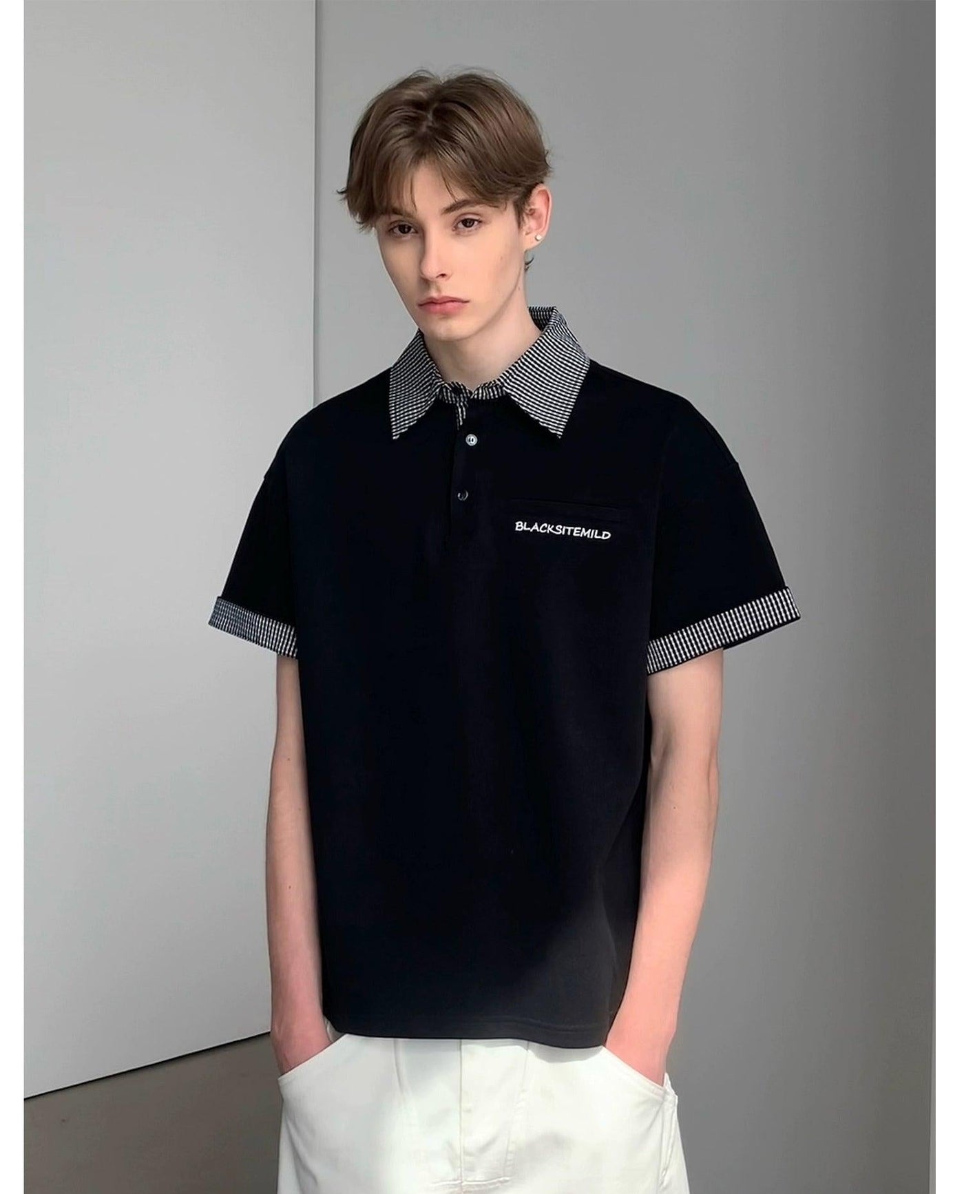 Plaid Pattern Spliced Polo Korean Street Fashion Polo By MaxDstr Shop Online at OH Vault