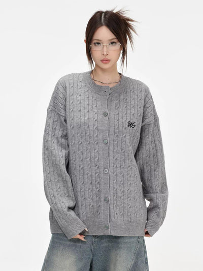 Logo Cable Knit Cardigan Korean Street Fashion Cardigan By INS Korea Shop Online at OH Vault