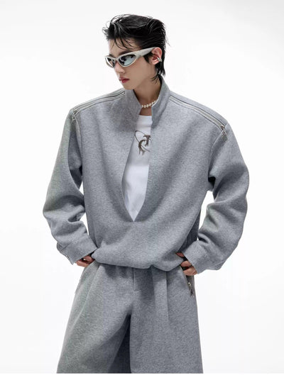 Layered Zipped Detail Crewneck & Wide Leg Sweatpants Set Korean Street Fashion #REF! By Argue Culture Shop Online at OH Vault