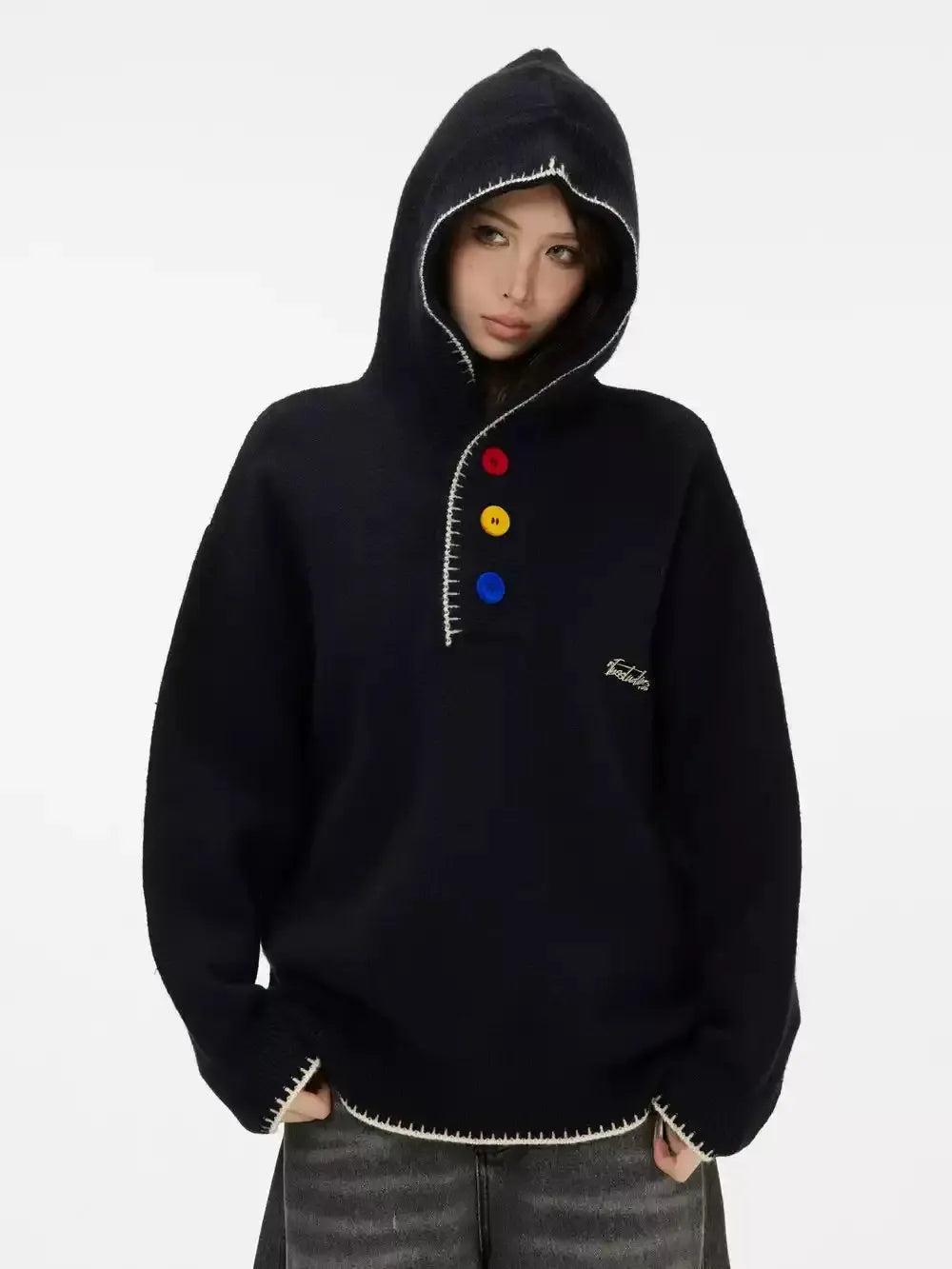 Color Buttons Hooded Sweater Korean Street Fashion Sweater By INS Korea Shop Online at OH Vault