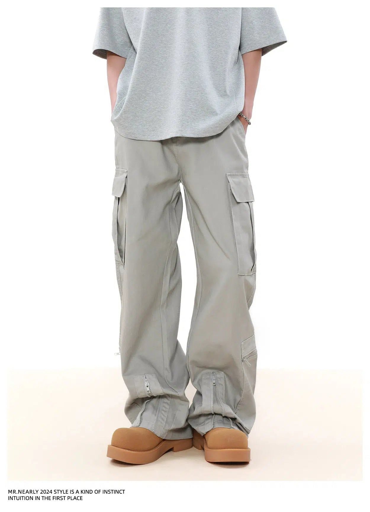 Solid Zipped Slit Cargo Pants Korean Street Fashion Pants By Mr Nearly Shop Online at OH Vault