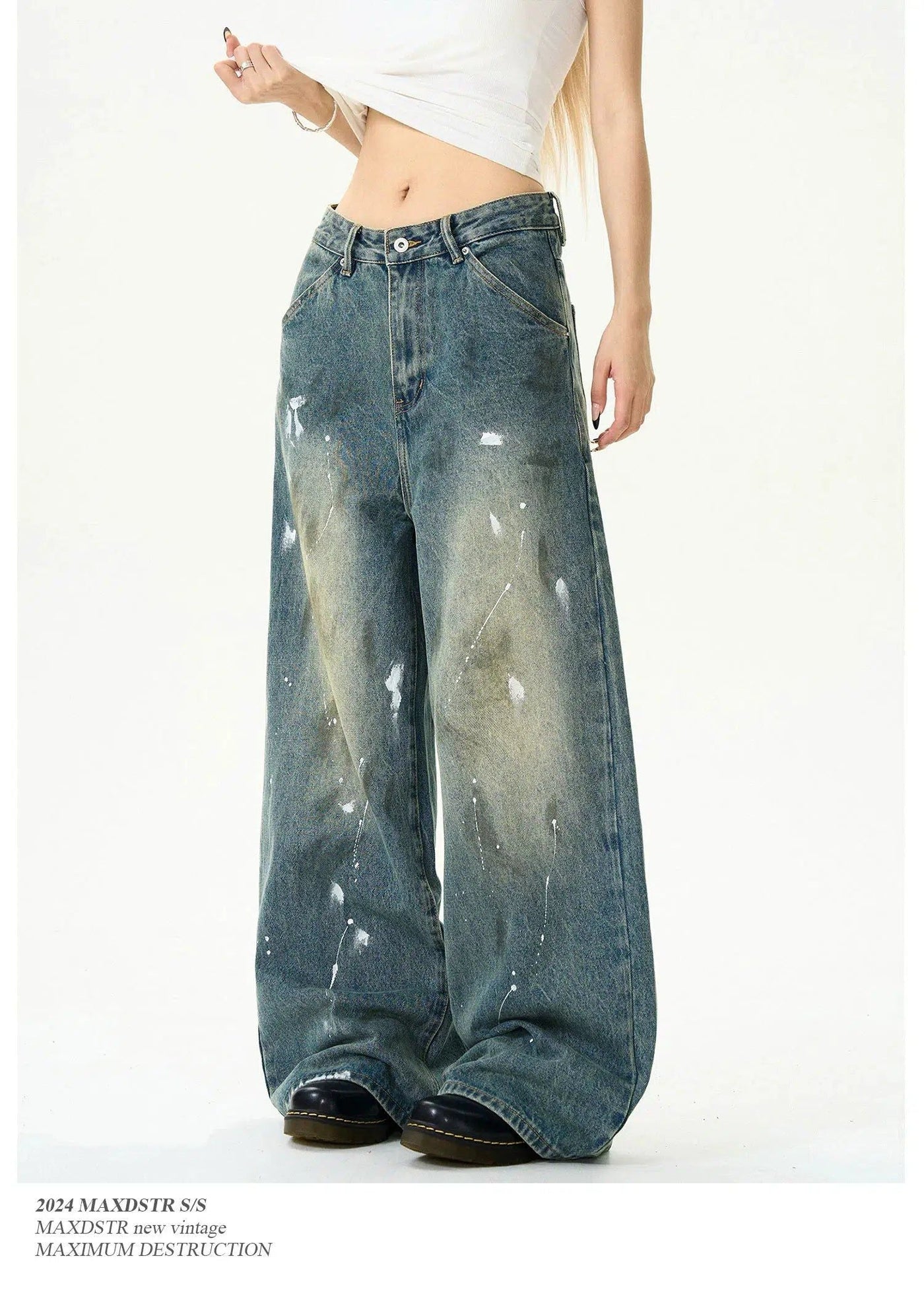 Paint Smudged Straight Jeans Korean Street Fashion Jeans By MaxDstr Shop Online at OH Vault