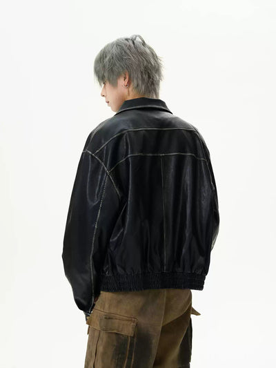 Distressed Short Leather Jacket Korean Street Fashion Jacket By MaxDstr Shop Online at OH Vault