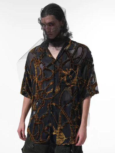 Mesh Snake Pattern Shirt Korean Street Fashion Shirt By Slim Black Shop Online at OH Vault