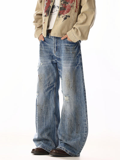 Distressed Lightning Pattern Jeans Korean Street Fashion Jeans By MEBXX Shop Online at OH Vault