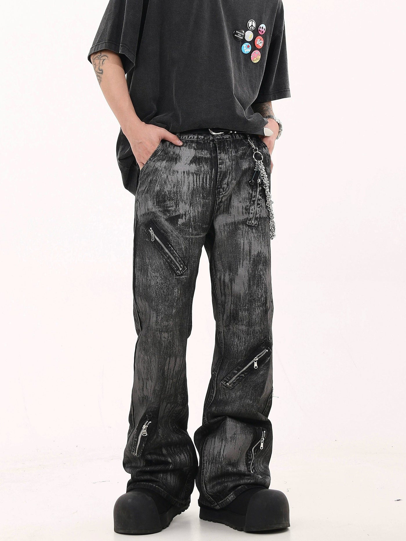 Brushed Wax Flared Jeans Korean Street Fashion Jeans By Blacklists Shop Online at OH Vault