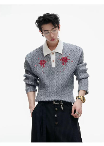 Contrast Cable Knit Polo Neck Sweater Korean Street Fashion Sweater By Argue Culture Shop Online at OH Vault