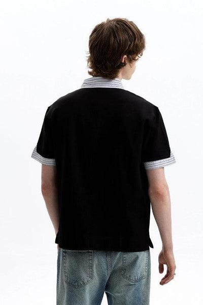 Layered Striped Collar T-Shirt Korean Street Fashion T-Shirt By A PUEE Shop Online at OH Vault