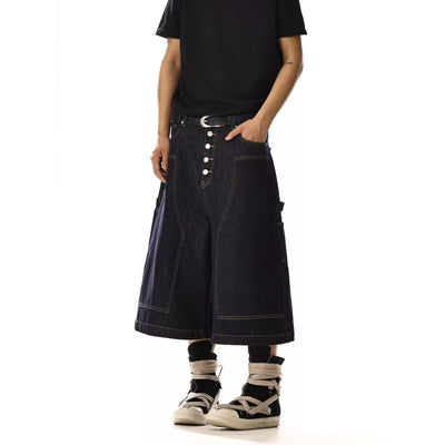 Multi-Buttoned Wide Denim Shorts Korean Street Fashion Shorts By MEBXX Shop Online at OH Vault