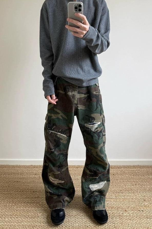 Stitches and Rips Camouflage Jeans Korean Street Fashion Jeans By A PUEE Shop Online at OH Vault