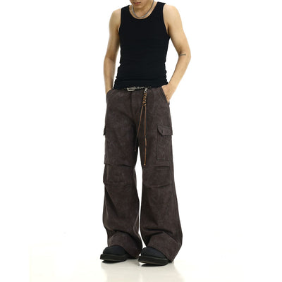 Washed Pleated Knee Cargo Pants Korean Street Fashion Pants By MEBXX Shop Online at OH Vault