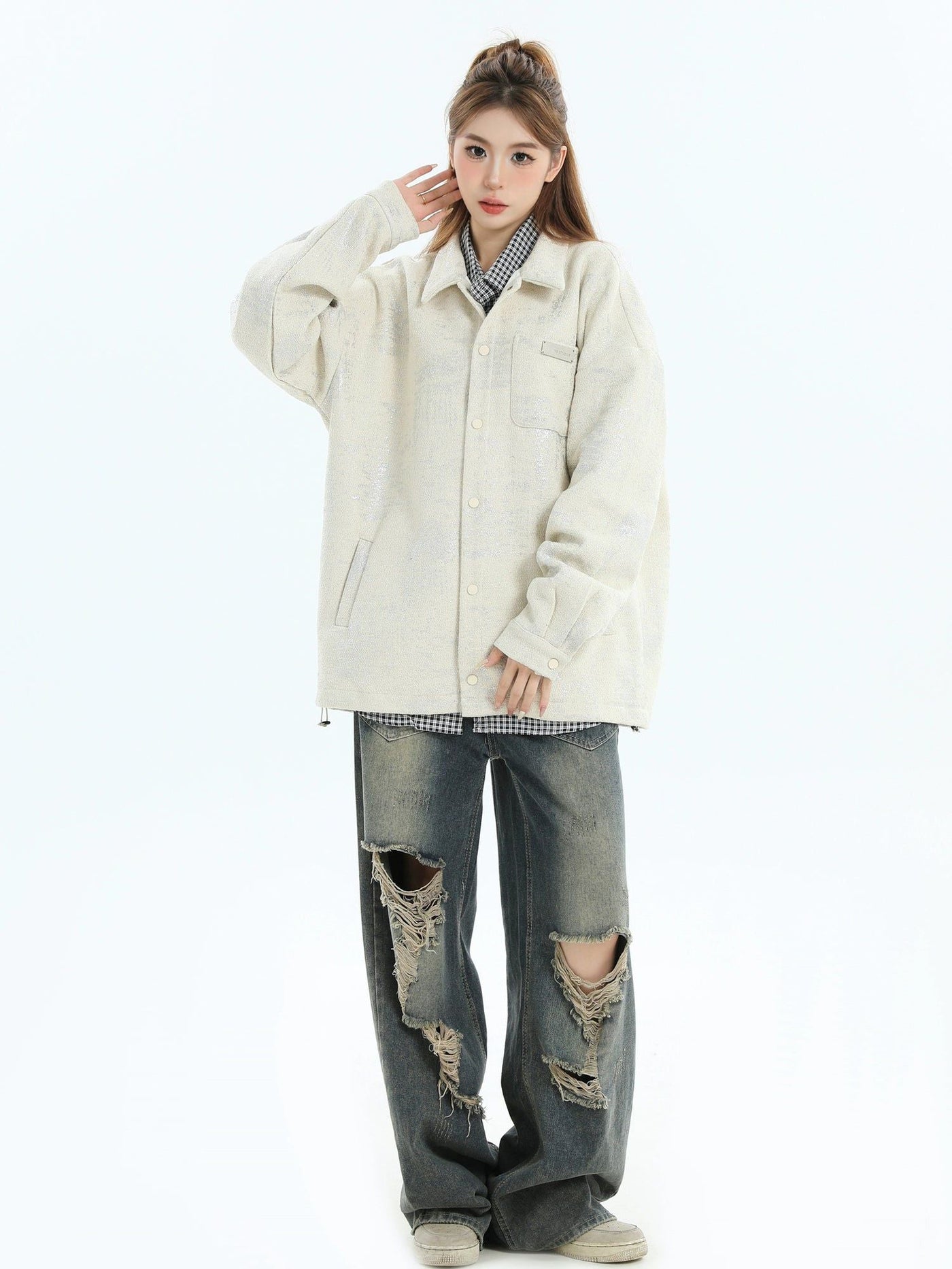 Side Pockes Textured Button Jacket Korean Street Fashion Jacket By INS Korea Shop Online at OH Vault