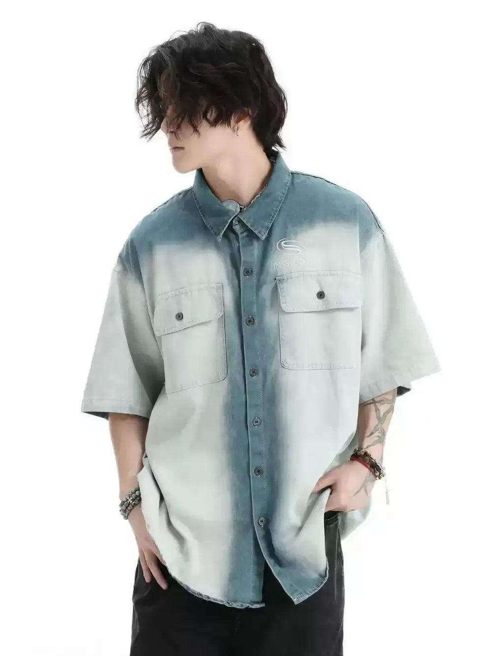 Faded Front Pocket Denim Shirt Korean Street Fashion Shirt By INS Korea Shop Online at OH Vault