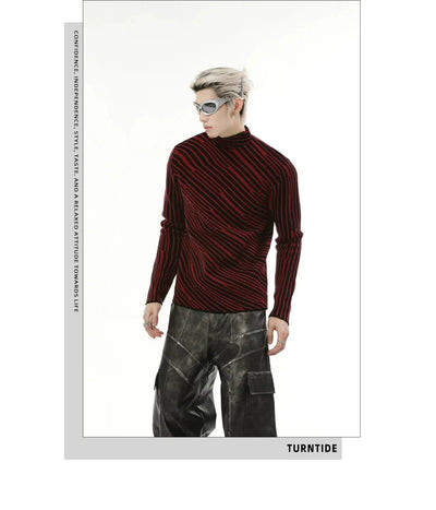 Striped Contrast Slim Fit Turtleneck Korean Street Fashion Turtleneck By Turn Tide Shop Online at OH Vault