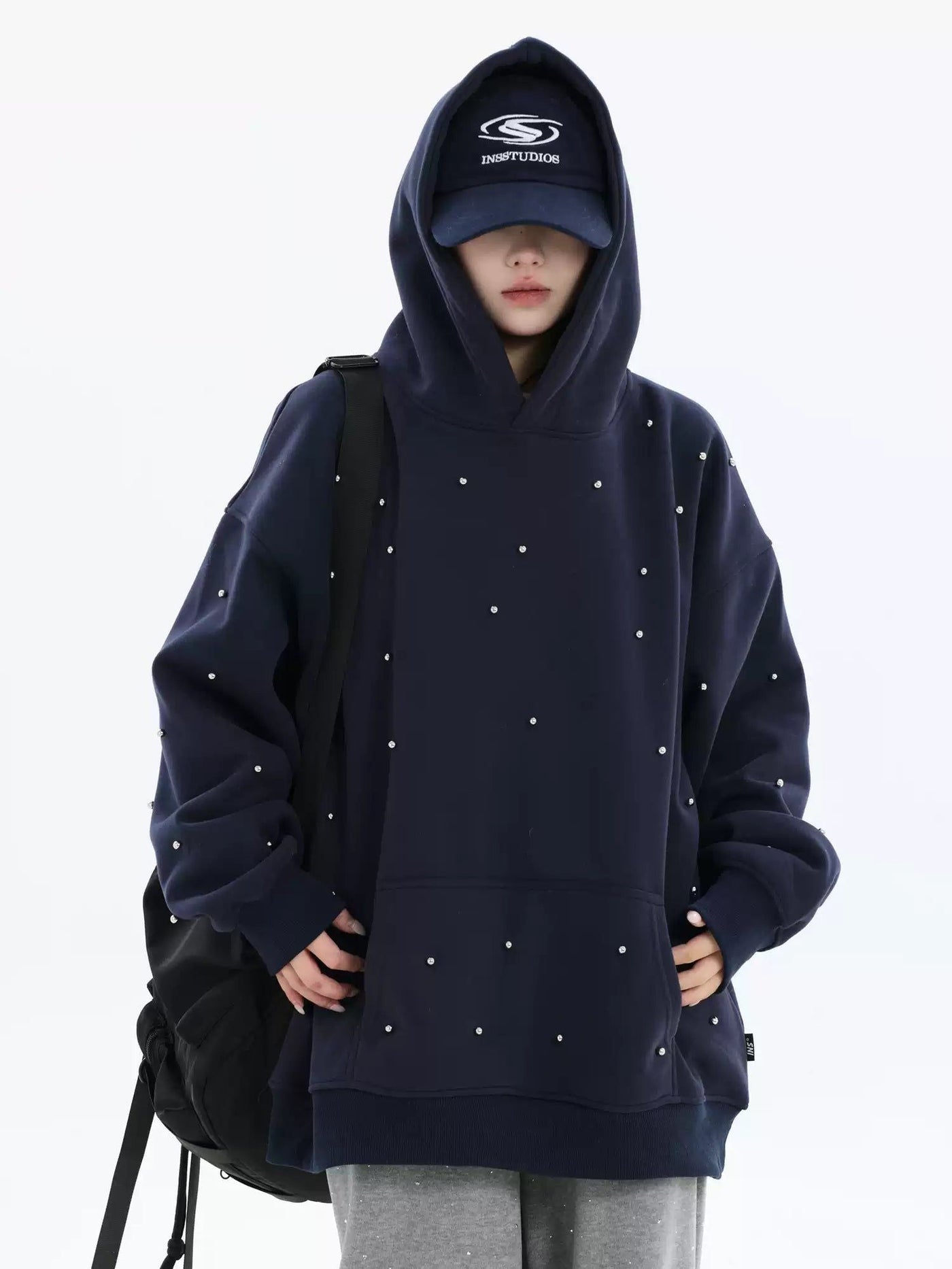 Scattered Rhinestones Comfty Hoodie Korean Street Fashion Hoodie By INS Korea Shop Online at OH Vault