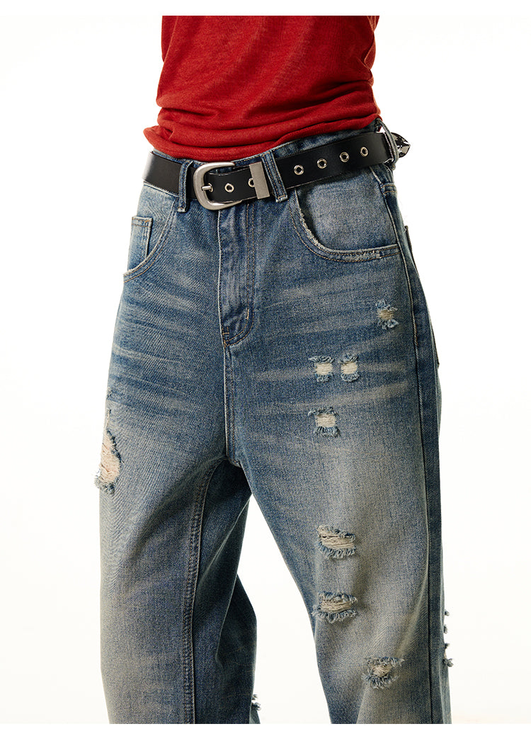 Washed Wide Ripped Jeans Korean Street Fashion Jeans By 77Flight Shop Online at OH Vault