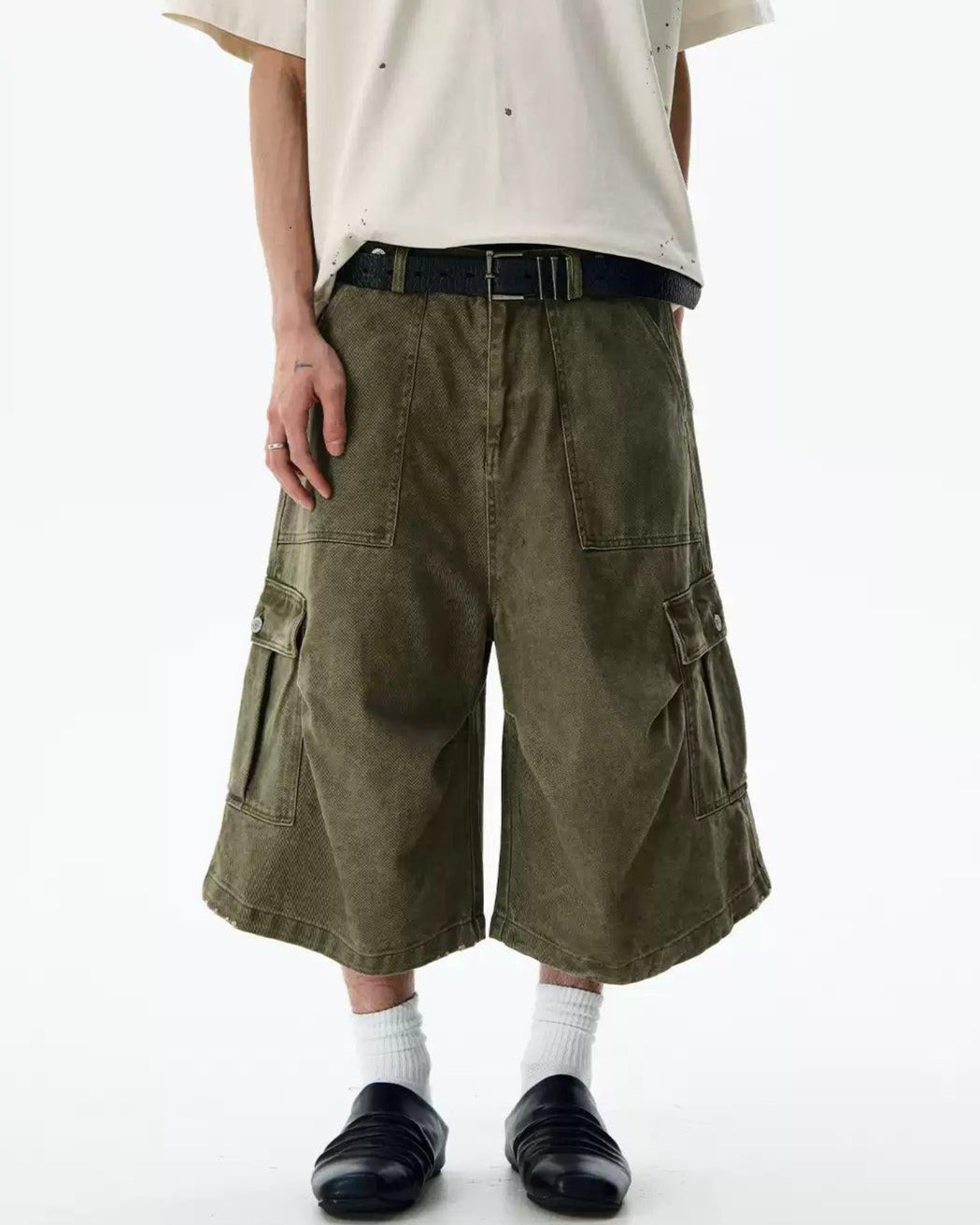 Wide Cargo Style Denim Shorts Korean Street Fashion Shorts By A PUEE Shop Online at OH Vault