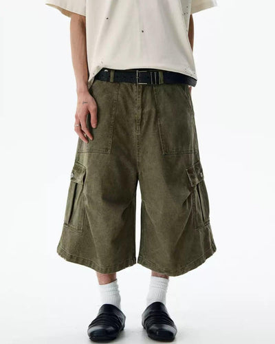 Wide Cargo Style Denim Shorts Korean Street Fashion Shorts By A PUEE Shop Online at OH Vault