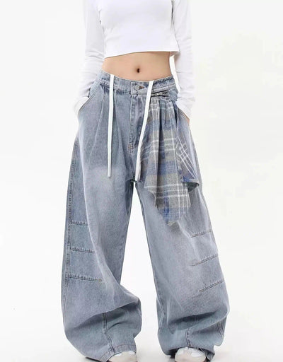 Drawstring Detachable Plaid Scarf Jeans Korean Street Fashion Jeans By Blacklists Shop Online at OH Vault