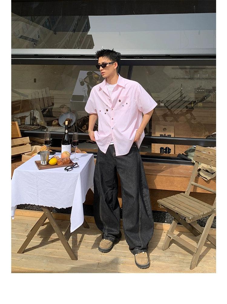 Scattered Buttons Striped Shirt Korean Street Fashion Shirt By Poikilotherm Shop Online at OH Vault