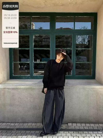 Subtle Striped Spliced Scimitar Trousers Korean Street Fashion Trousers By Terra Incognita Shop Online at OH Vault