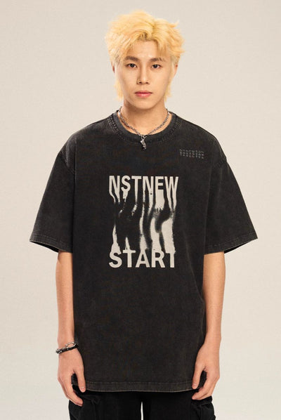 Grunge Distorted Logo T-Shirt Korean Street Fashion T-Shirt By New Start Shop Online at OH Vault