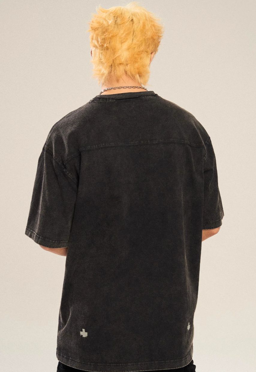 Grunge Distorted Logo T-Shirt Korean Street Fashion T-Shirt By New Start Shop Online at OH Vault