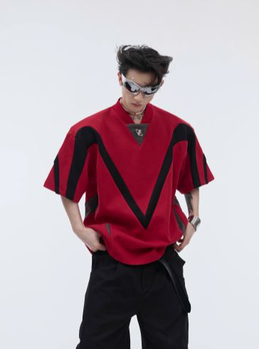 Spliced Contrast Wide T-Shirt Korean Street Fashion T-Shirt By Argue Culture Shop Online at OH Vault