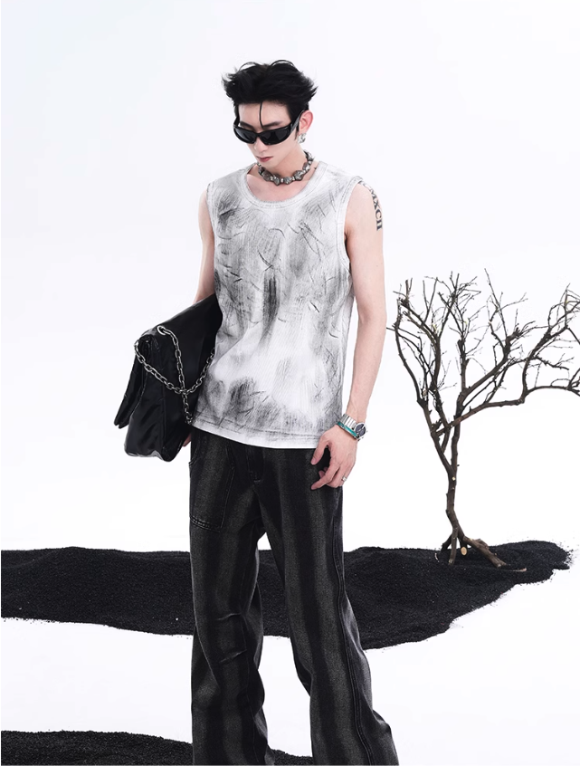 Washed Paint Smudges Tank Top Korean Street Fashion Tank Top By Slim Black Shop Online at OH Vault