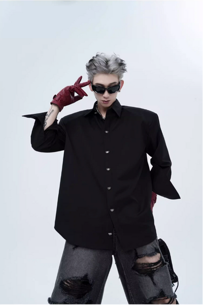 Minimal Shoulder Padded Long Sleeve Shirt Korean Street Fashion Shirt By Slim Black Shop Online at OH Vault