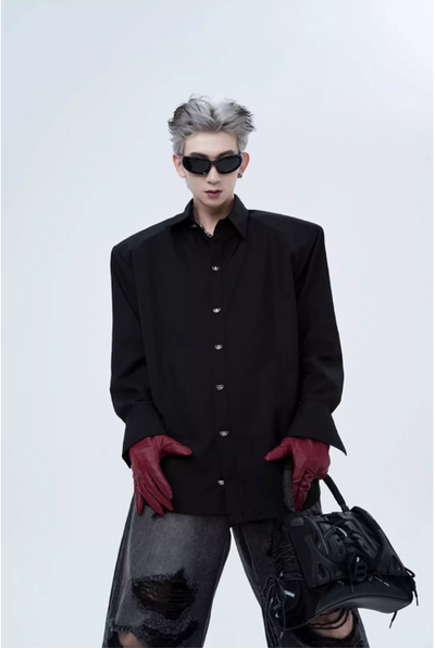 Minimal Shoulder Padded Long Sleeve Shirt Korean Street Fashion Shirt By Slim Black Shop Online at OH Vault