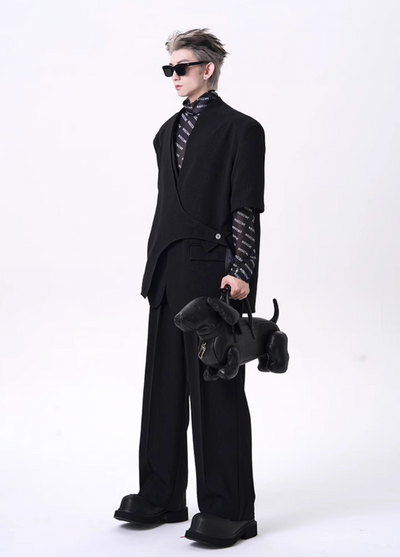 Buttoned Layered Blazer & Pleated Trousers Set Korean Street Fashion Clothing Set By Slim Black Shop Online at OH Vault